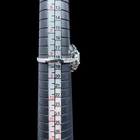 Blue Gemstone Halo Ring Retro Silver Tone Elegant Cocktail Jewelry Romantic Glam - Picture 4 of 5